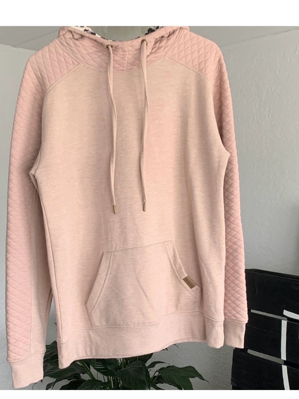 Maurices Blush Pink Quilted-Sleeve Hoodie with Leopard Lined Hood